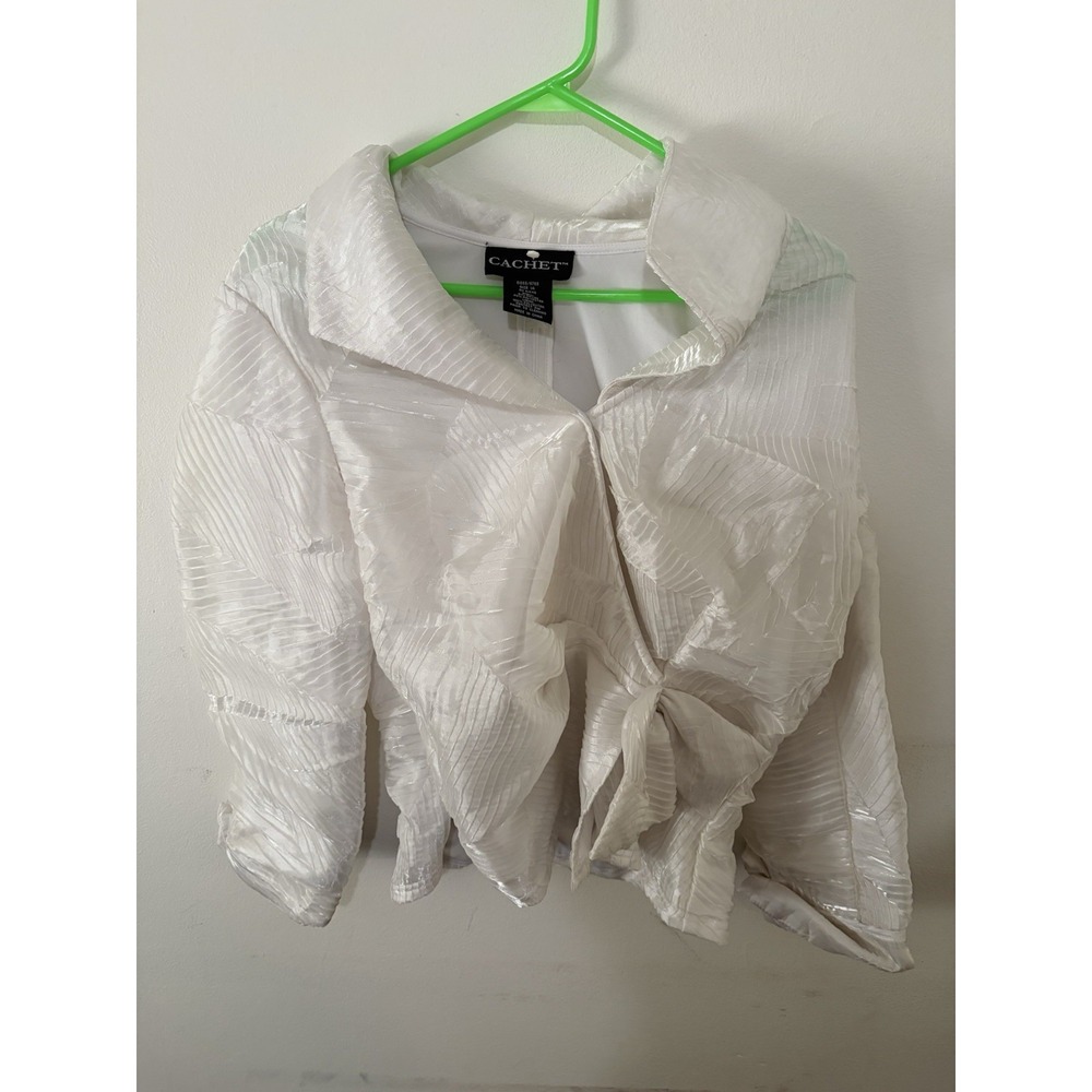 Cache Sz 8 Creme Crinkle Fabric Special Occasion Waist Tie Blouse